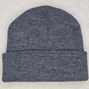 Vintage Heavyweight Heather Gray Knit Beanie Hat – Double Layer Watch Cap